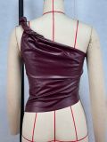 Solid Color Single Shoulder Sing Tops GPBY-ST303