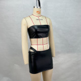 PU Leather Solid Color Sexy Skirts Set GPBY-13518
