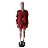 Webbing Jacket Skirt Solid Color 2 Piece Set MEM-88613