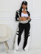 Color Block Rib Micro Flare Pants 2 Piece Set CH-24070
