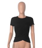 Cross Pleated Yoga Short Sleeve Tops MZ-2881