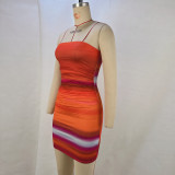 Print Wrap Chest Pleated Mini Dress GPBY-15711