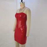 PU Leather Backless Tube Top Mini Dress GPBY-14588