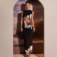 Print Sleeveless Hollow Out Maxi Dress GPBY-15811