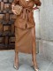 Solid Color High Waist PU Split Long Skirt GPBY-14782