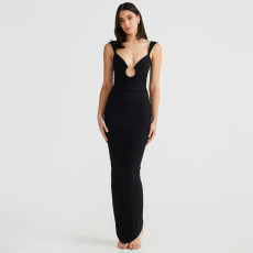V Neck Backless Irreguar Split Maxi Dress GPBY-15783