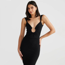 V Neck Backless Irreguar Split Maxi Dress GPBY-15783
