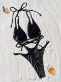 Sexy Tie Up Solid Color Bikini 2 Piece Swimsuit CASF-6712