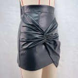 Fashion Pleated PU Leather Skirt GPBY-16515