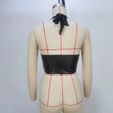 Sexy Halterneck Tie Up PU Tank Tops GPBY-14475