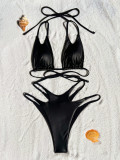 Sexy Tie Up Solid Color Bikini 2 Piece Swimsuit CASF-6712