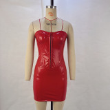 PU Leather Backless Tube Top Mini Dress GPBY-14588