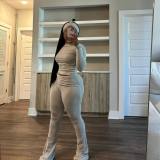 Solid Color Tight Long Sleeve Pants Suit(With Headscarf) MEM-88614