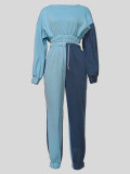 Padded Long Sleeve Drawstring Color Block Sweatshirt Suit  MIL-085