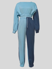 Padded Long Sleeve Drawstring Color Block Sweatshirt Suit  MIL-085
