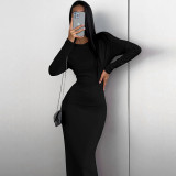 Long Sleeve Solid Color Maxi Dress GPBY-14798
