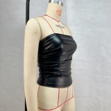 Fashion Solid PU Leather Wrap Chest Tops GPBY-16779