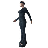 Solid Color Tight Long Sleeve Pants Suit(With Headscarf) MEM-88614