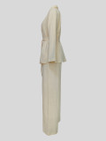 Solid Color Long Sleeve Tie Up Cardigan Pants 2 Piece Set MIL-090