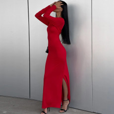 Long Sleeve Solid Color Maxi Dress GPBY-14798