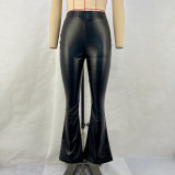 Fashion PU Leather Glossy Flared Pants GPBY-14741