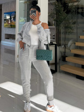 Long Sleeve Zipper Hooded Sweatshirt Pants Sport Suit MIL-096