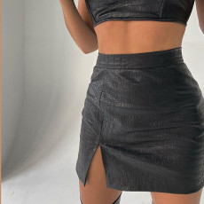 Sexy PU Leather Tube Tops And Skirt Suit GPBY-1452