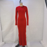 Long Sleeve Solid Color Maxi Dress GPBY-14798