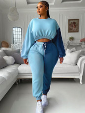 Padded Long Sleeve Drawstring Color Block Sweatshirt Suit  MIL-085