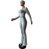 Solid Color Tight Long Sleeve Pants Suit(With Headscarf) MEM-88614