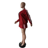Webbing Jacket Skirt Solid Color 2 Piece Set MEM-88613