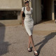 Short Sleeve Solid Color Split Midi Dress GPBY-14438