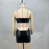 PU Leather Solid Color Sexy Skirts Set GPBY-13518