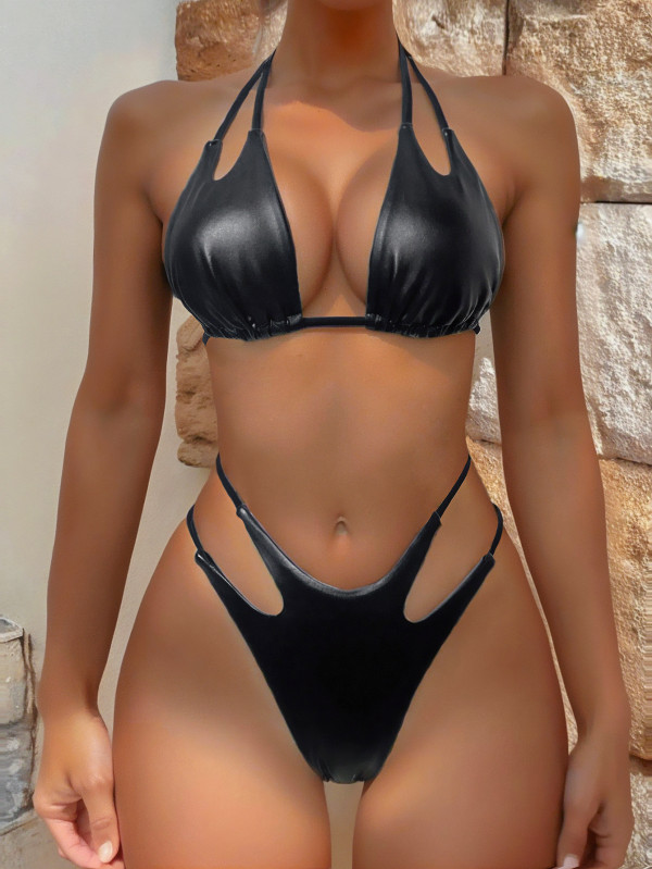 Sexy Tie Up Solid Color Bikini 2 Piece Swimsuit CASF-6712