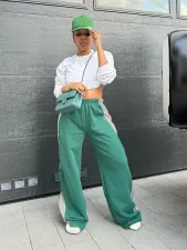 Casual Loose Wide Leg Patchwork Sport Pant MIL-099