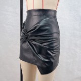 Fashion Pleated PU Leather Skirt GPBY-16515