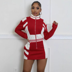 Color Block Long Sleeve Zipper Mini Dress SFY-2793