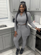 Solid Color Hooded Tops Flare Pants Sport Suit MIL-093