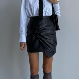 Fashion Pleated PU Leather Skirt GPBY-16515