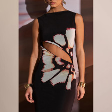 Print Sleeveless Hollow Out Maxi Dress GPBY-15811