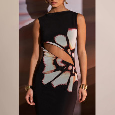 Print Sleeveless Hollow Out Maxi Dress GPBY-15811