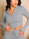 Solid Color Hooded Tops Flare Pants Sport Suit MIL-093