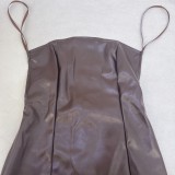 Sexy Sling Backless PU Leather Solit Midi Dress GPBY-14594