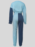 Padded Long Sleeve Drawstring Color Block Sweatshirt Suit  MIL-085