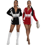 Color Block Long Sleeve Zipper Mini Dress SFY-2793