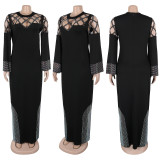 Plus Size Hot Drill Hollow Out Split Maxi Dress NY-3358