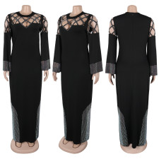 Plus Size Hot Drill Hollow Out Split Maxi Dress NY-3358