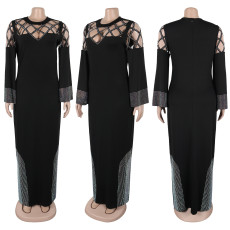 Plus Size Hot Drill Hollow Out Split Maxi Dress NY-3358