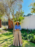 Stripe Shirt And Long Big Swing Skirt 2 Piece Set OLYF-6168