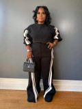 Stripe Long Sleeve Sweatshirt Straight Pants Suit OLYF-6167